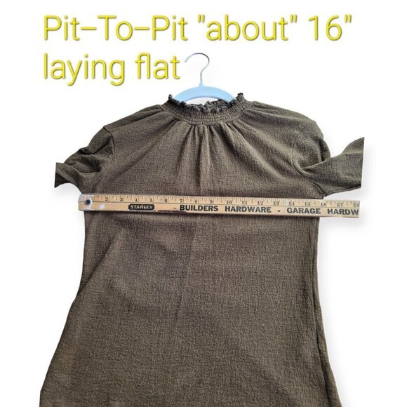 Madewell l/s Ruffled Mockneck Top Textured XXS in Asparagus Olive Green - Picture 13 of 14